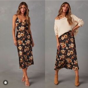 Satin Floral Midi Dress